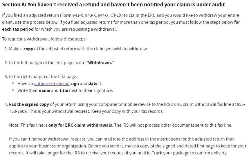 ERC withdrawal program option 1