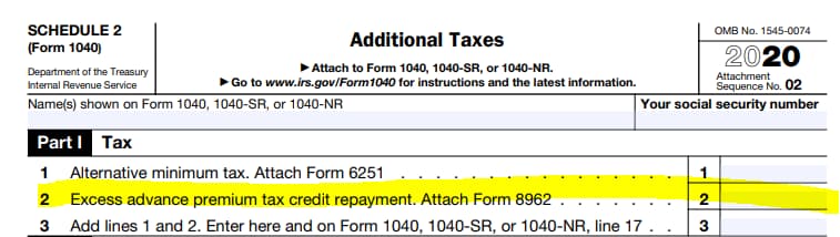 Additional tax due on Form 8962