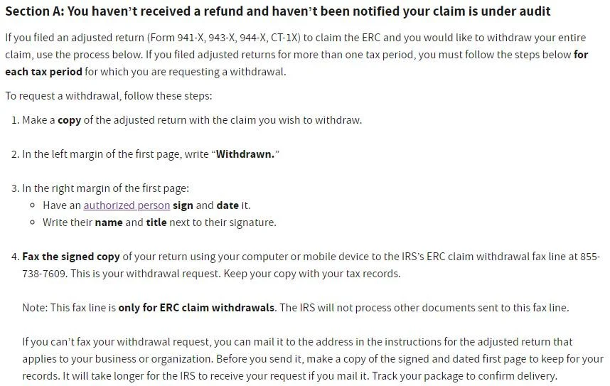 ERC withdrawal program option 1