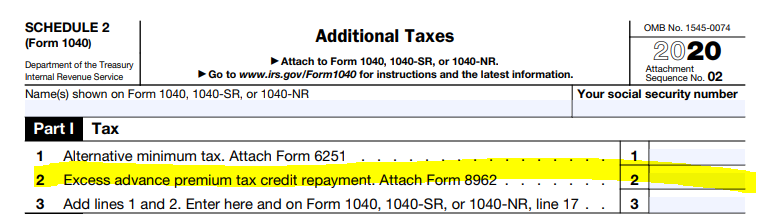Additional tax due on Form 8962